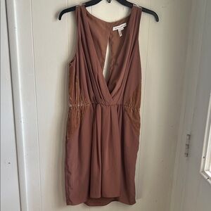BCBGMaxAzria Rust-Tone Sleeveless Draped V-Neck Mini Dress